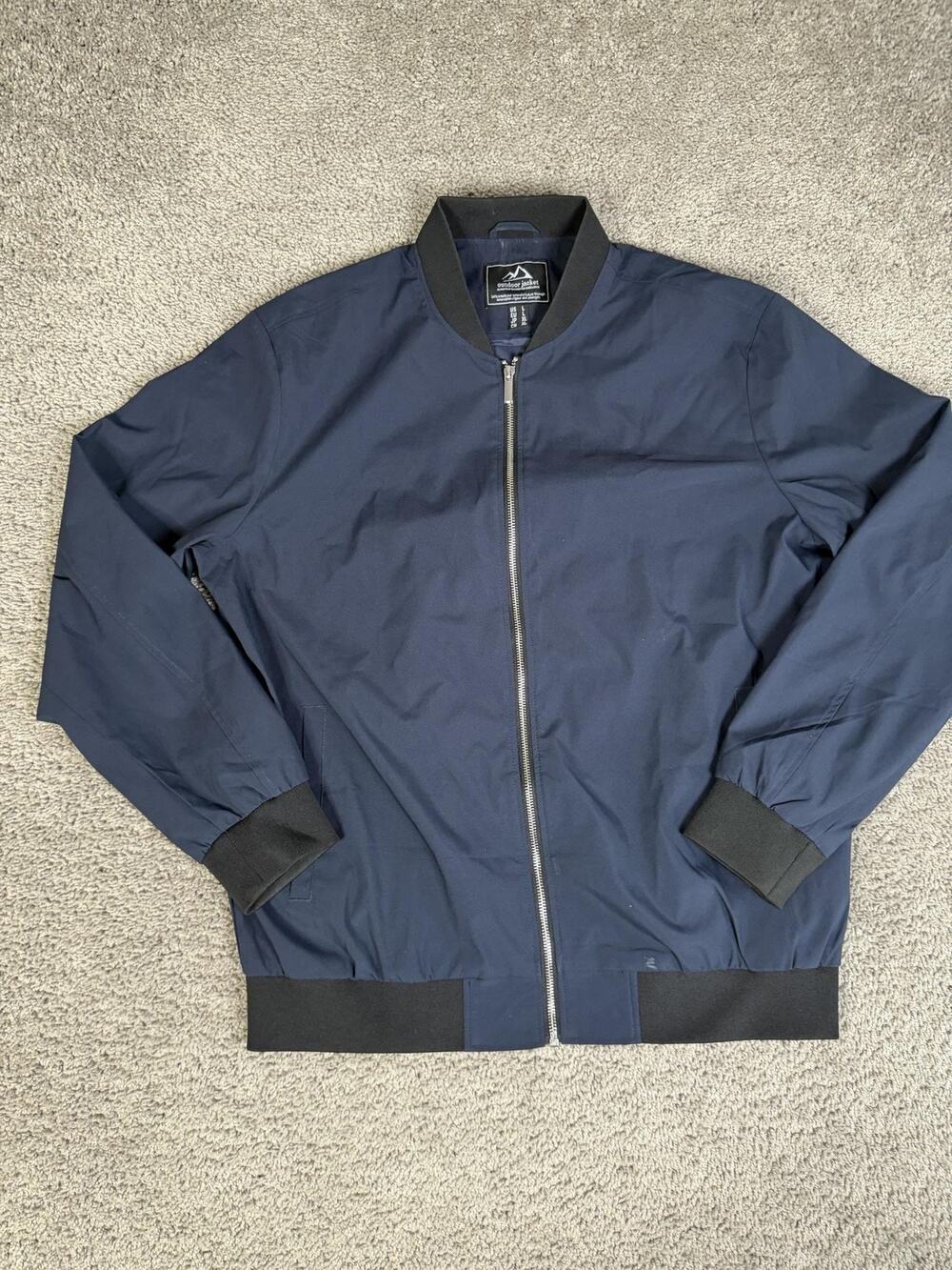 Outdoor Jacket Jacket Mens L Blue Bomber Lined Full Zip Pockets Elastic Waist